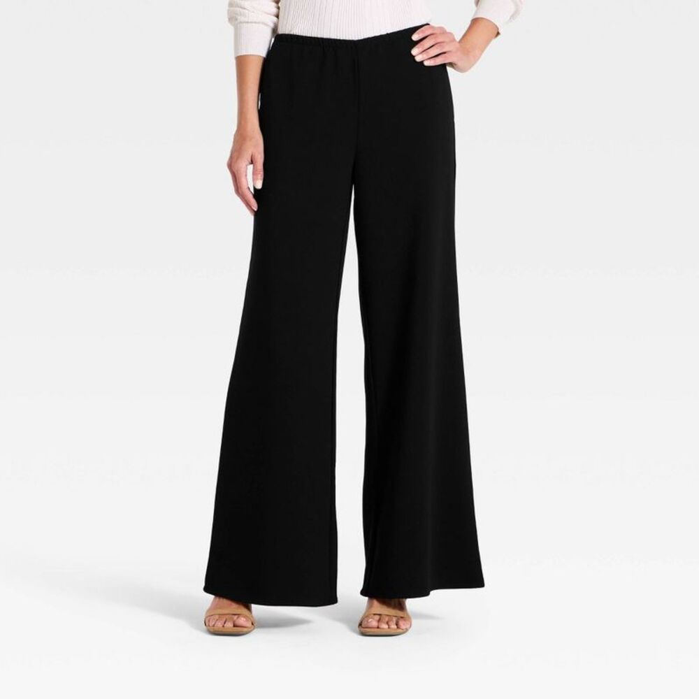Women's Modern Wide Leg Pull-On Pants - A New Day Black S